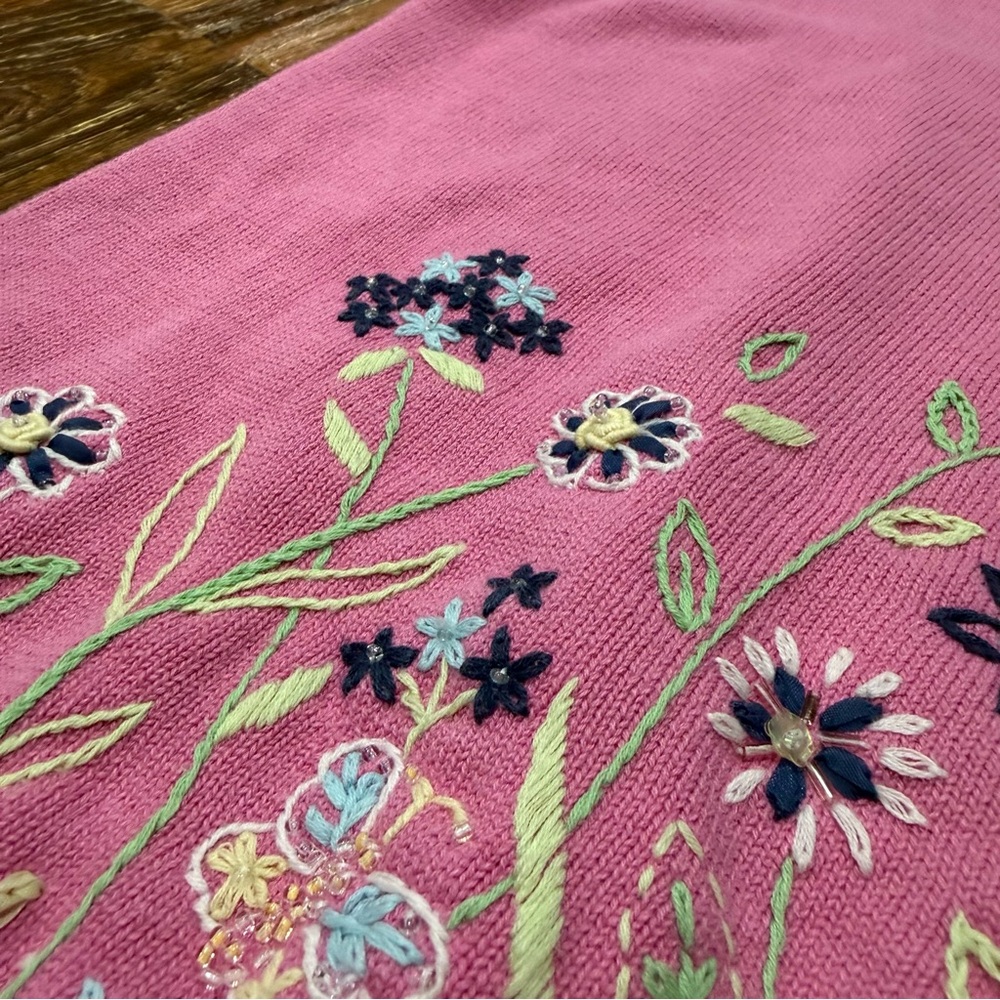 Alfred Dunner Women's Pink Floral Embroidered Quarter Zip Knit Sweater Petite XL - Picture 6 of 7